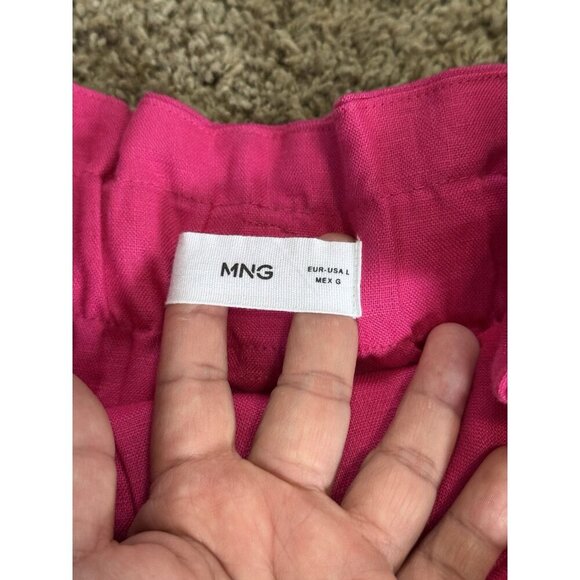 MANGO MNG Pink 100% Linen Paper Bag Shorts Tie Waist High Waist Preppy Casual L - Picture 5 of 9